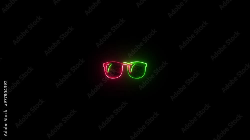 Sun glasses symbol icon glow neon fire symbol green red color animation Sun glasses symbol icon glow neon fire symbol green red color animation