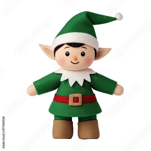 Wallpaper Mural A cheerful elf doll dressed in green and red, perfect for holiday decorations or festive displays. PNG file, Transparent background. Torontodigital.ca