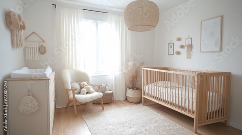 Scandinavian-inspired nursery with soft tones and natural materials
