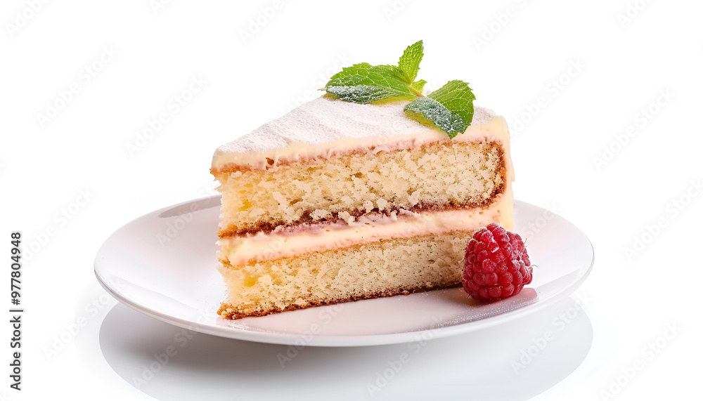 Piece of tasty sponge cake isolated on white Piece of tasty sponge cake isolated on white