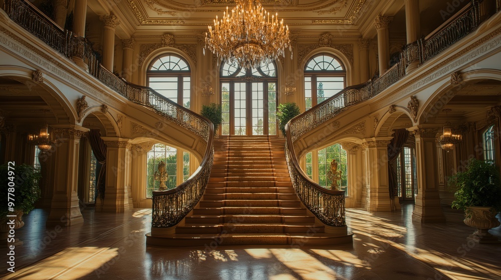 Opulent grand staircase in luxurious entryway Opulent grand staircase in luxurious entryway