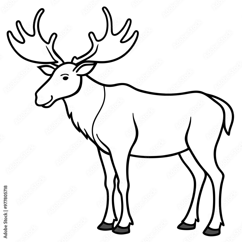 Moose standing tall with large, sprawling antlers and a calm stance vector Moose standing tall with large, sprawling antlers and a calm stance vector