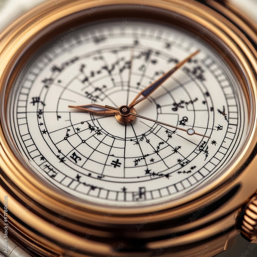 Close-up of an astrological watch face showing daily zodiac positions, unique and trendy Close-up of an astrological watch face showing daily zodiac positions, unique and trendy