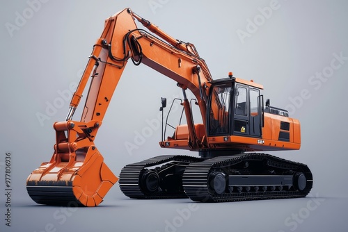 3d render of an orange multifunction tractor and crawler excavator on a gray background