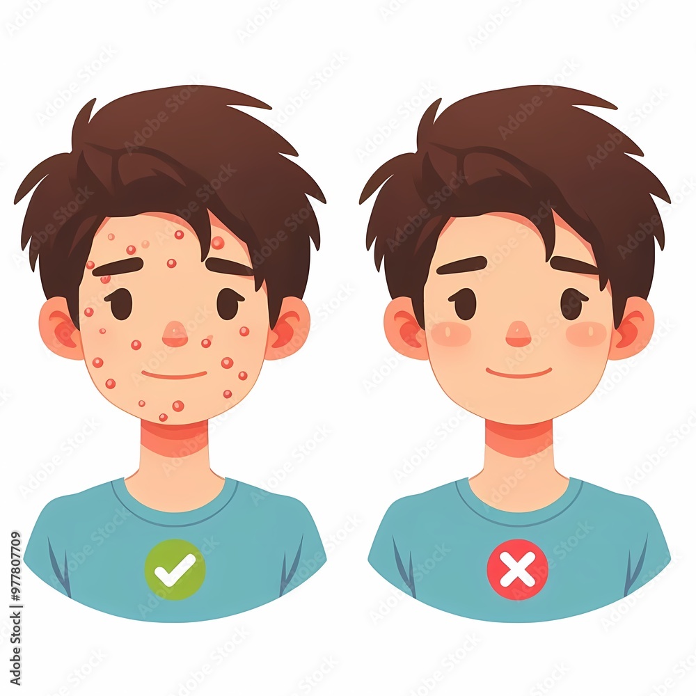 Mans Face with and without acne. Set. Flat style illustration on white background Mans Face with and without acne. Set. Flat style illustration on white background