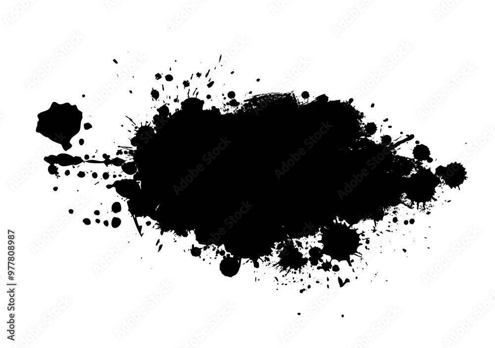 Splatter Paint Texture . Black Spray Blot of Ink. Place illustration Over any Object to Create Grungy Effect . hand drawn. Not AI, Vector.