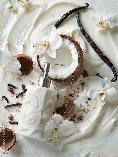 Luxurious cream, beautiful jar, dynamic and elegant composition of cream with coconut and vanilla.