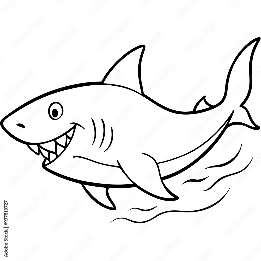 Shark swimming with its dorsal fin breaking the water, sharp teeth visible vector Shark swimming with its dorsal fin breaking the water, sharp teeth visible vector