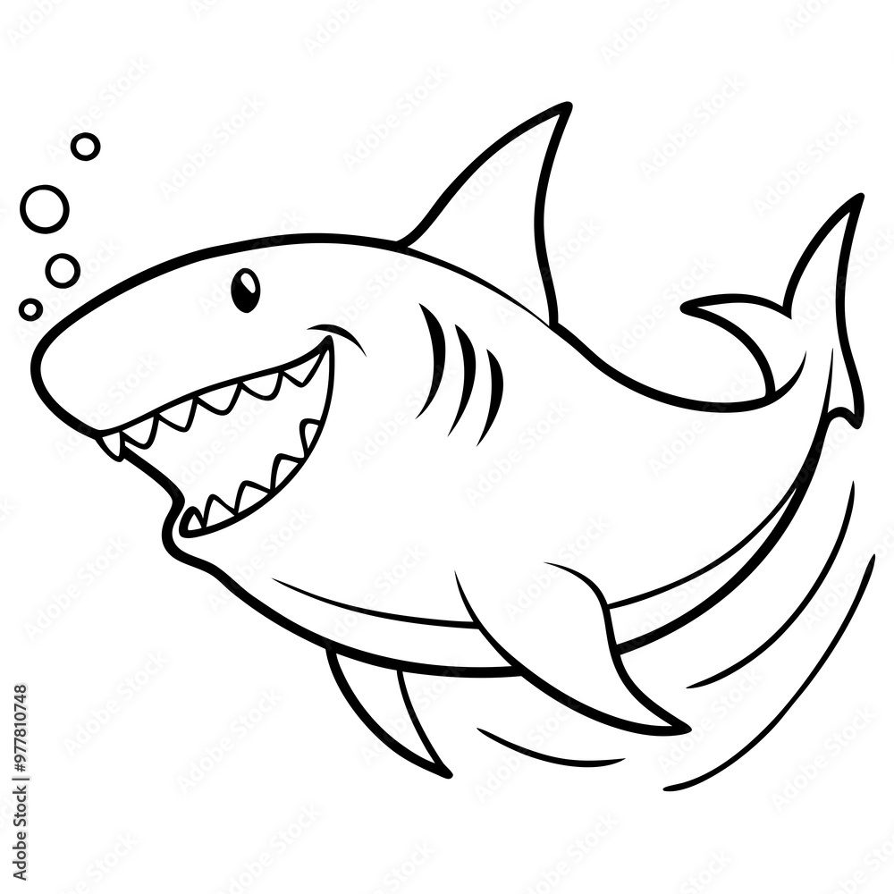 Shark swimming with its dorsal fin breaking the water, sharp teeth visible vector Shark swimming with its dorsal fin breaking the water, sharp teeth visible vector