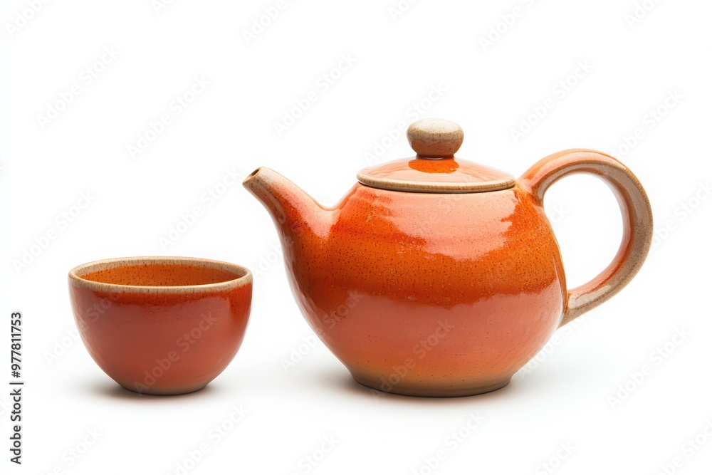 Elegant orange ceramic teapot and bowl set, perfect for tea lovers and kitchen decor. Add a warm touch to your dining experience.