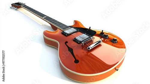 Stylish orange electric guitar with a smooth finish, perfect for showcasing musical artistry and creativity.