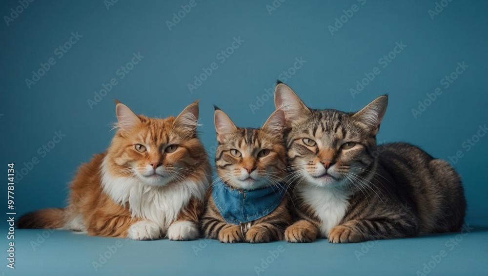 Obraz premium Three cats are sitting on a blue background