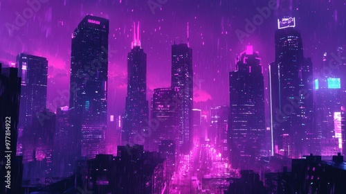 Wallpaper Mural Neon Cityscape Under Purple Rain Torontodigital.ca