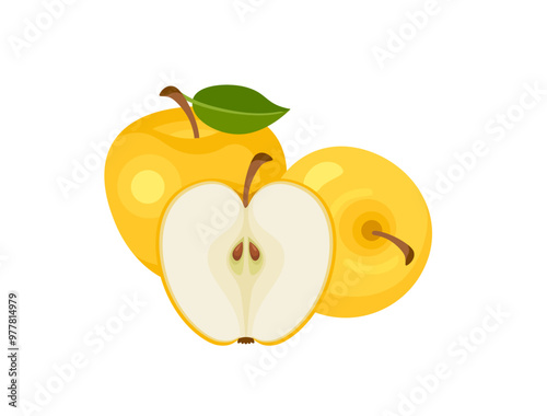 Heap of yellow apples isolated on white background. Vector cartoon flat illustration. Fresh fruits icon. 
