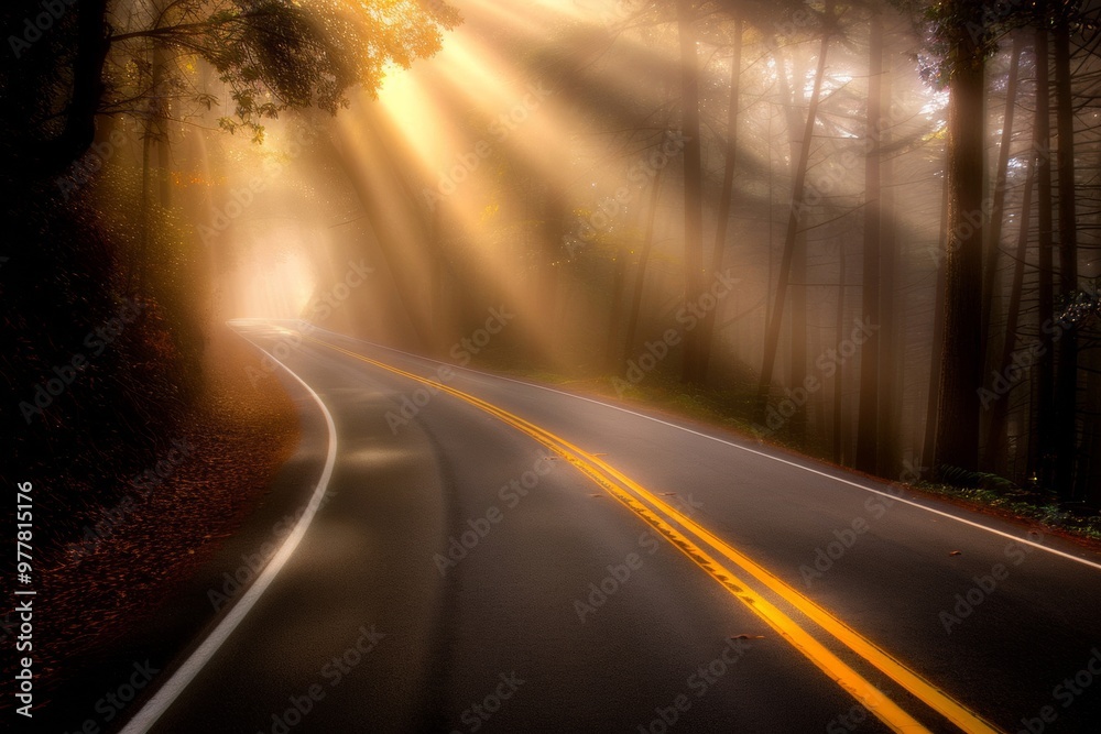 A Photography of A scenic drive through winding country roads, surrounded by trees with leaves in various autumn hues, offering a picturesque view of fall landscap A Photography of A scenic drive through winding country roads, surrounded by trees with leaves in various autumn hues, offering a picturesque view of fall landscap