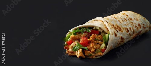 Chicken shawarma durum doner kebab copy space Kafta shawarma chicken pita wrap roll sandwich traditional Arab Middle Eastern cuisine