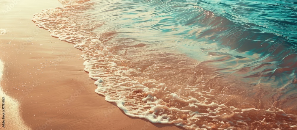 Gentle sea waves on a sandy beach under sunlight Background of a ...