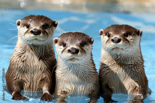 An image of playful otters frolicking in the water, their playful gestures and joyful expressions highlighting the carefree spirit of aquatic lif photo