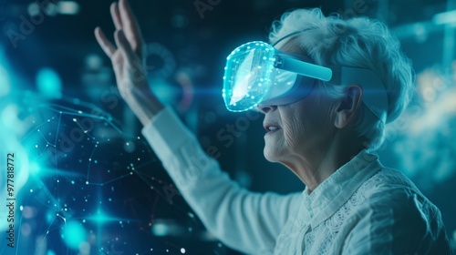 Elderly Woman Exploring Virtual Reality: A Glimpse into the Future of Technology