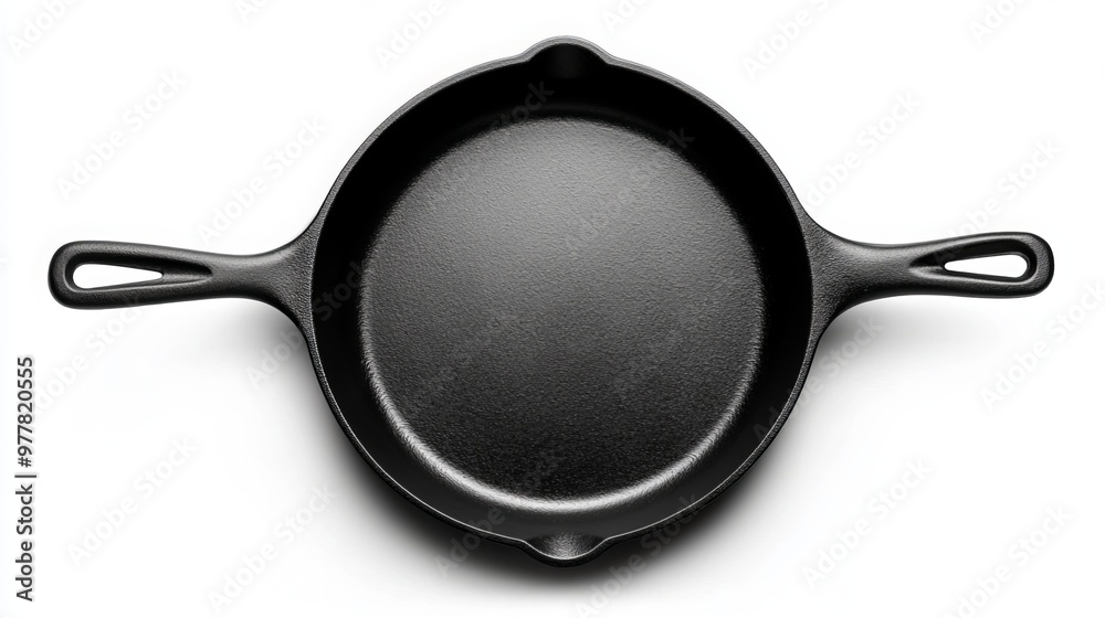 Isolated black frying pan with clipping path on a white background. This high-quality image can be used for a variety of purposes, such as online shopping, food photography, or kitchen design