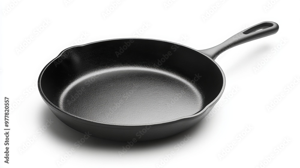 Isolated black frying pan with clipping path on a white background. This high-quality image can be used for a variety of purposes, such as online shopping, food photography, or kitchen design Isolated black frying pan with clipping path on a white background. This high-quality image can be used for a variety of purposes, such as online shopping, food photography, or kitchen design