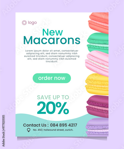 Macaron cookies poster, sale poster, template, banner, colourfull