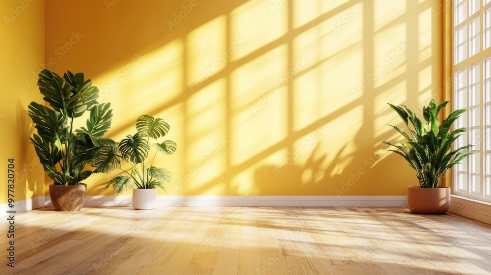 Minimalist Living Space with Green Plants on Wood Floor