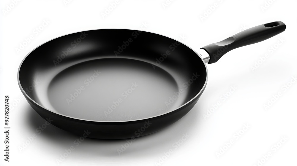 Isolated on white background, a black skillet with a fry pan design. This high-res stock image offers a clear clipping path for easy editing, making it perfect for commercial use. Isolated on white background, a black skillet with a fry pan design. This high-res stock image offers a clear clipping path for easy editing, making it perfect for commercial use.