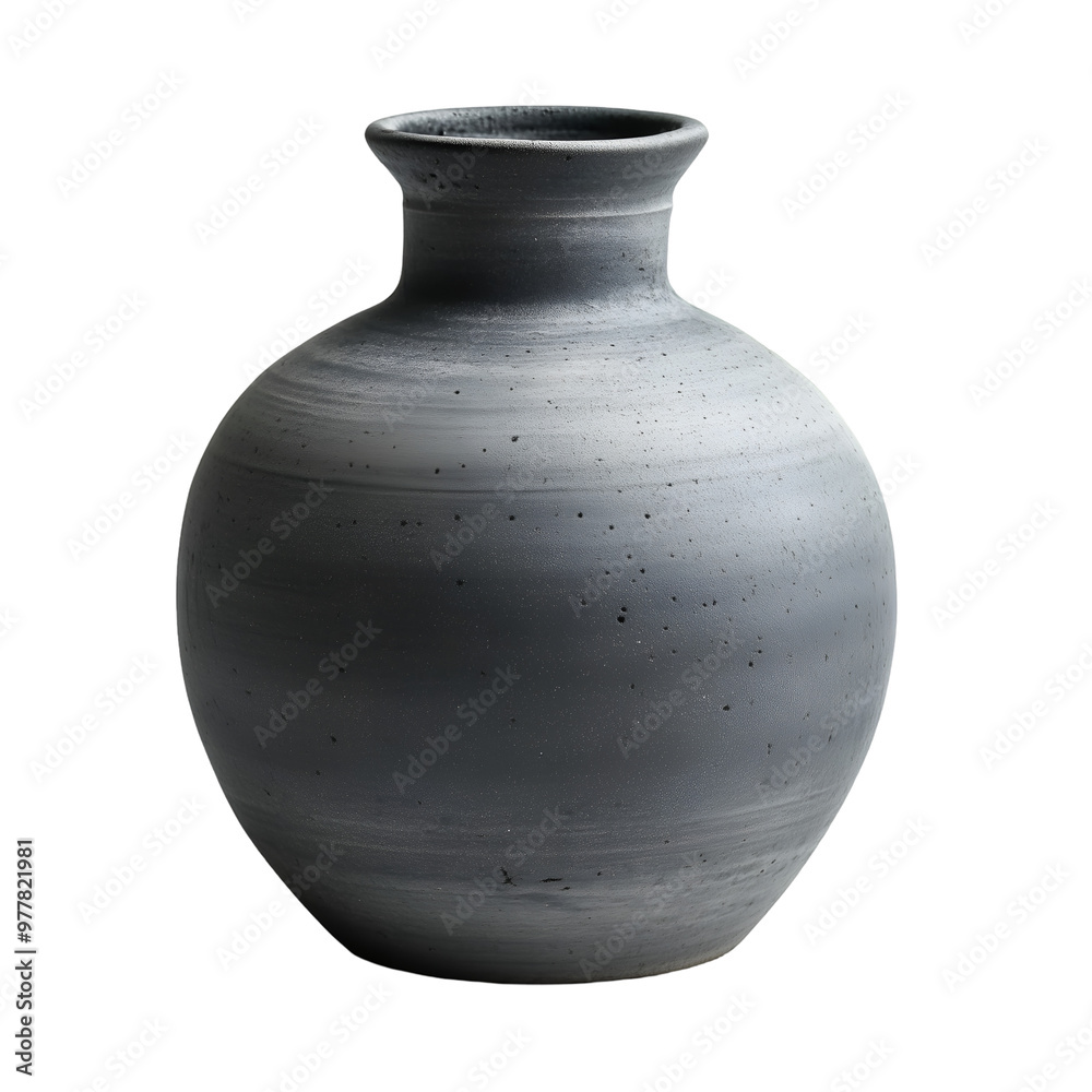 Rustic Gray Ceramic Vase with Round Shape and Subtle Texture Isolated on White Background, Cutout, Isolated on White Background Rustic Gray Ceramic Vase with Round Shape and Subtle Texture Isolated on White Background, Cutout, Isolated on White Background