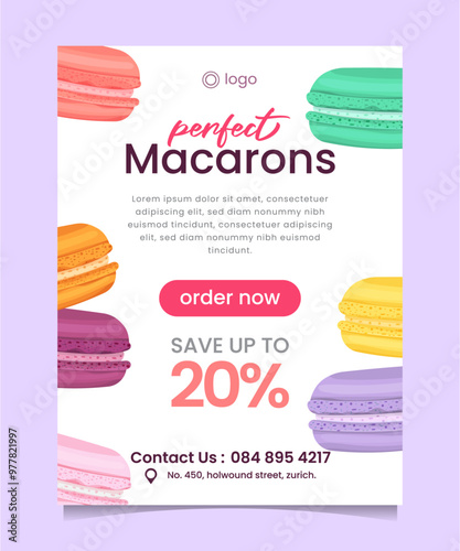 Colorful Macaron cookies Post Template Vector Illustration
