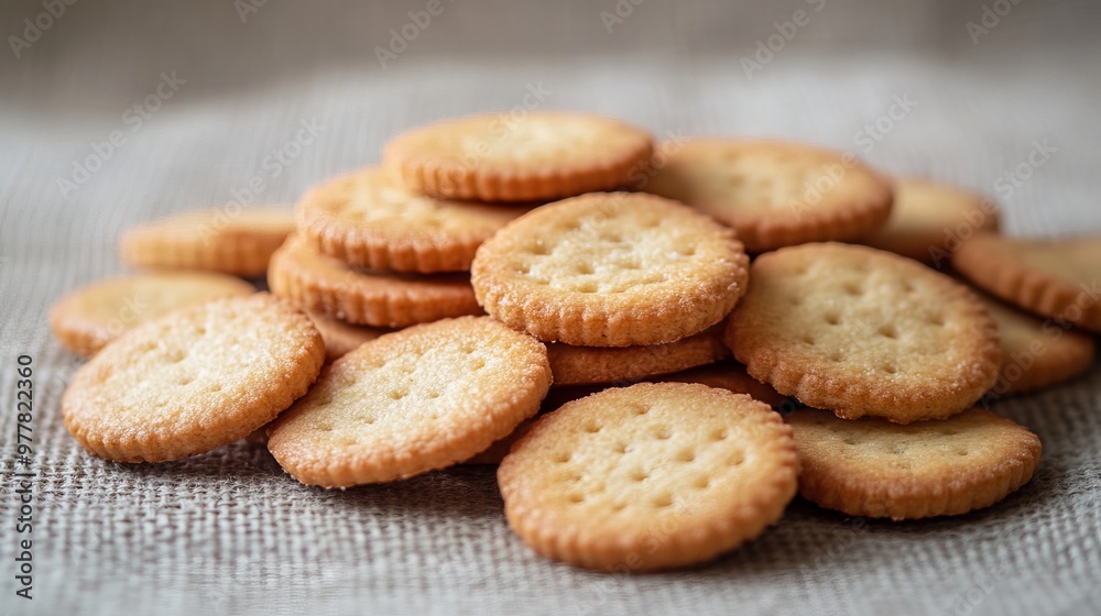Round cookies piled on a plain backdrop Round cookies piled on a plain backdrop