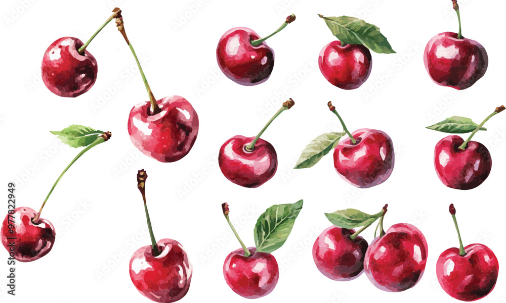 Cherry vector illustration set. Isolated illustration set on white background. Vector cherry set Cherry vector illustration set. Isolated illustration set on white background. Vector cherry set