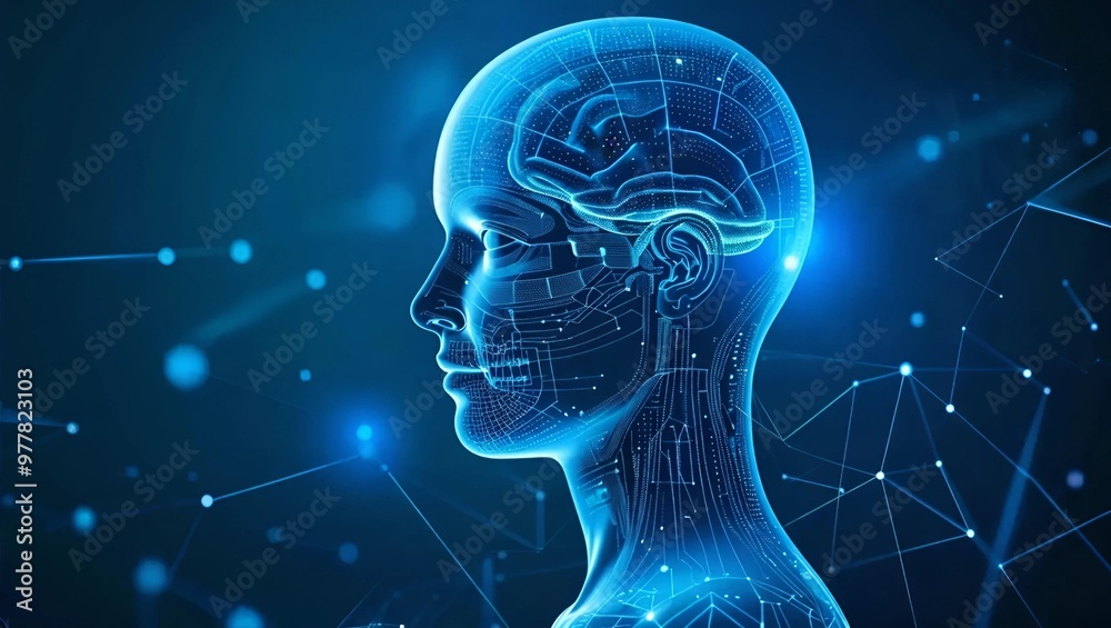 Human head with a network connection, symbolizing AI technology innovation and interconnectedness of ideas, Generative AI. Human head with a network connection, symbolizing AI technology innovation and interconnectedness of ideas, Generative AI.