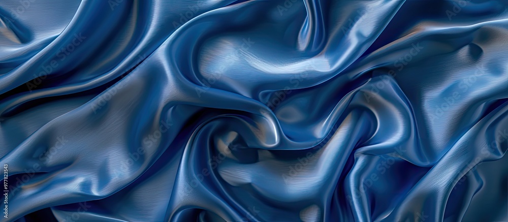 Fototapeta premium Blue silk fabric is arranged in waves for a background or texture Copy Space