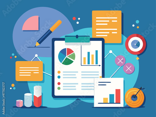A financial report with charts and graphs. vector art illustration
