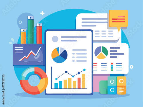 A financial report with charts and graphs. vector art illustration
