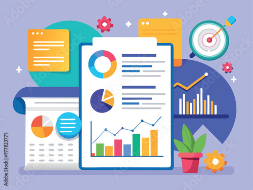 A financial report with charts and graphs. vector art illustration
