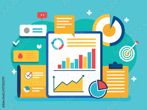 A financial report with charts and graphs. vector art illustration

