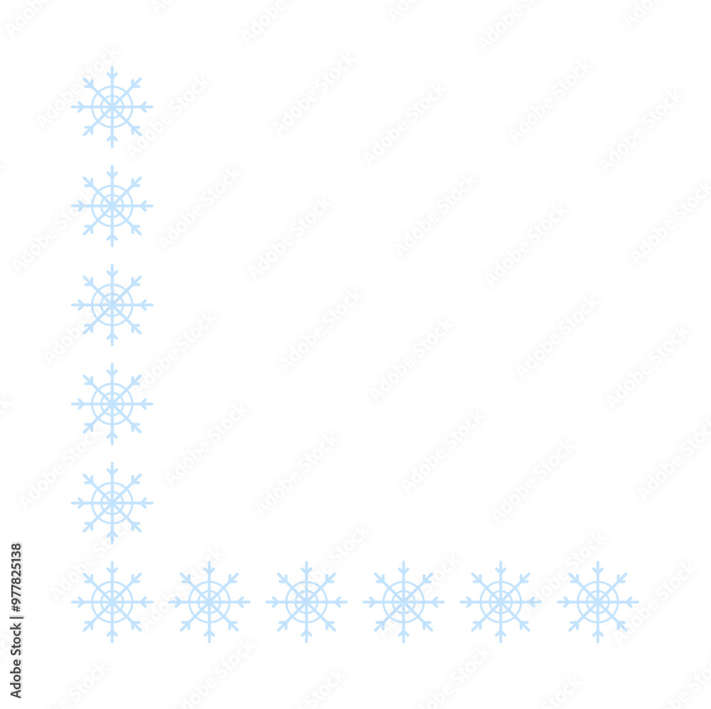 Page corner border with light blue snowflakes. Border for banner, text or photo Merry Christmas and New Year. Vector. Page corner border with light blue snowflakes. Border for banner, text or photo Merry Christmas and New Year. Vector.