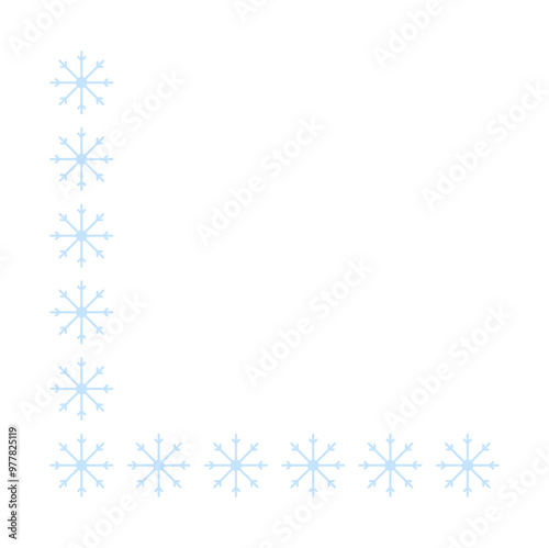 Page corner border with light blue snowflakes. Border for banner, text or photo Merry Christmas and New Year. Vector.