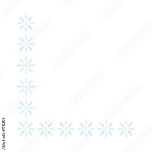 Page corner border with light blue snowflakes. Border for banner, text or photo Merry Christmas and New Year. Vector.