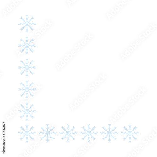Page corner border with light blue snowflakes. Border for banner, text or photo Merry Christmas and New Year. Vector.