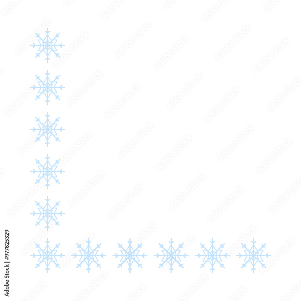 Page corner border with light blue snowflakes. Border for banner, text or photo Merry Christmas and New Year. Vector. Page corner border with light blue snowflakes. Border for banner, text or photo Merry Christmas and New Year. Vector.
