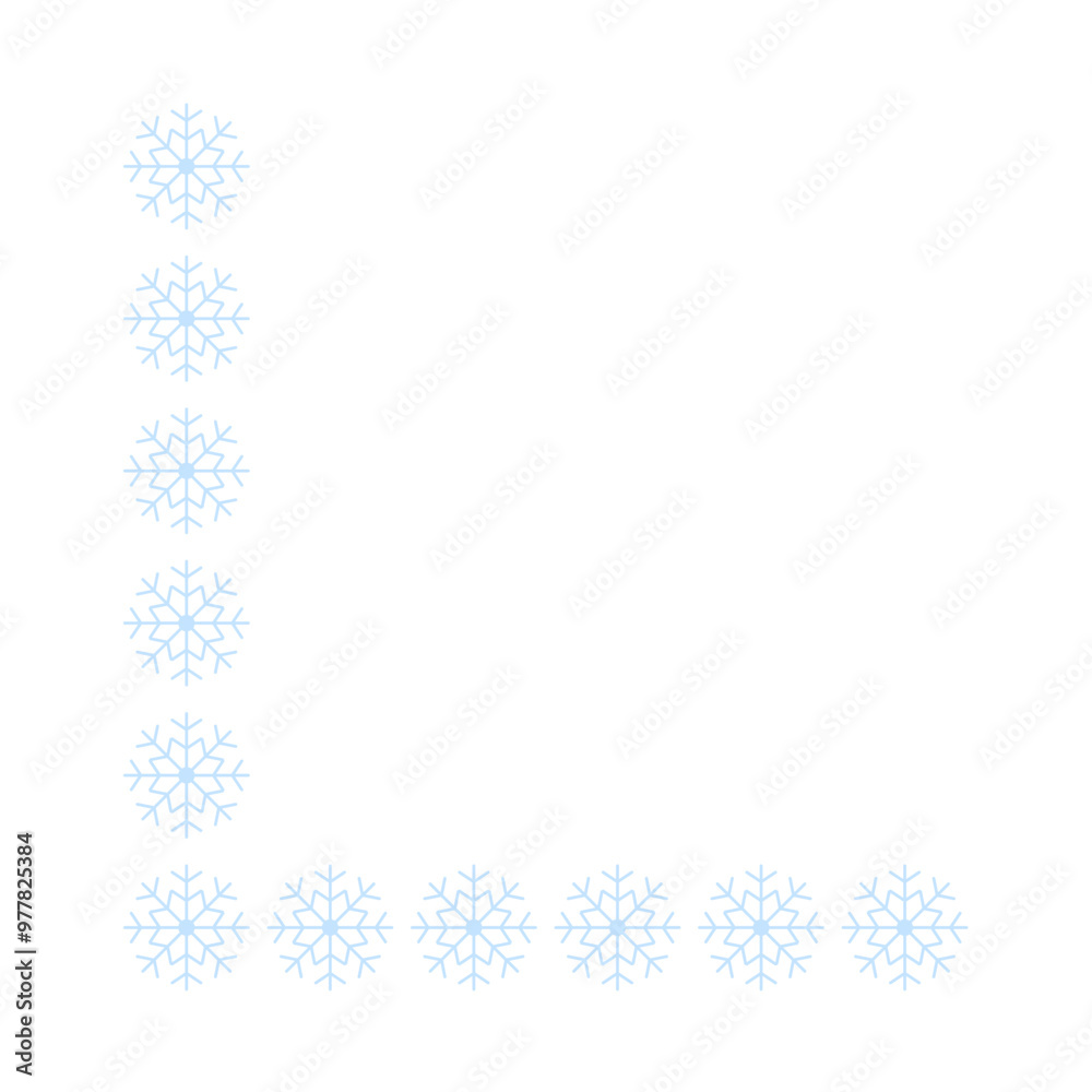 Page corner border with light blue snowflakes. Border for banner, text or photo Merry Christmas and New Year. Vector. Page corner border with light blue snowflakes. Border for banner, text or photo Merry Christmas and New Year. Vector.