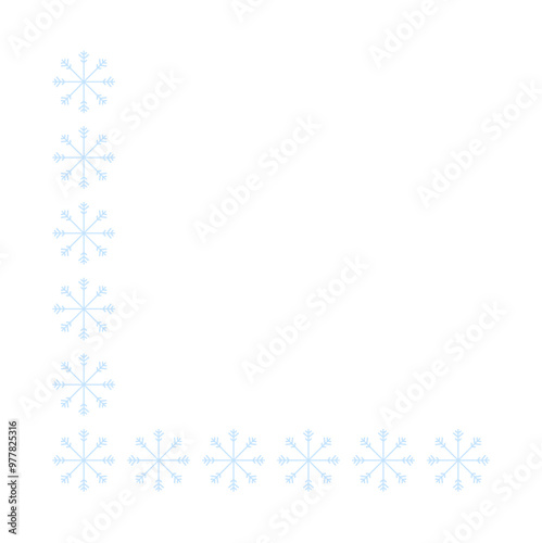 Page corner border with light blue snowflakes. Border for banner, text or photo Merry Christmas and New Year. Vector.