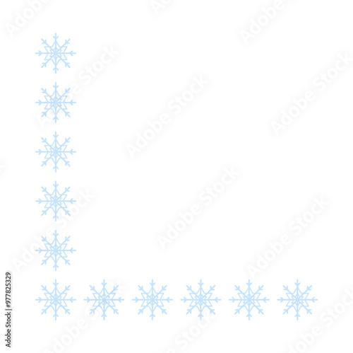 Page corner border with light blue snowflakes. Border for banner, text or photo Merry Christmas and New Year. Vector.