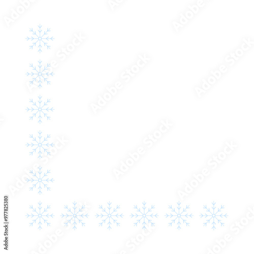 Page corner border with light blue snowflakes. Border for banner, text or photo Merry Christmas and New Year. Vector.