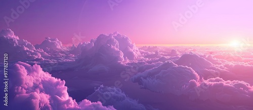 Beautiful purple sky at twilight with soft fluffy clouds. Copy space image. Place for adding text and design