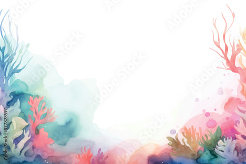 Colorful watercolor coral reef border
