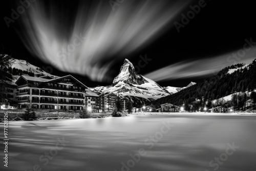 The Matterhorn's distinctive peak rises above the Swiss Alps, representing Switzerland's alpine grandeur, mountaineering heritage, and the allure of Zermat